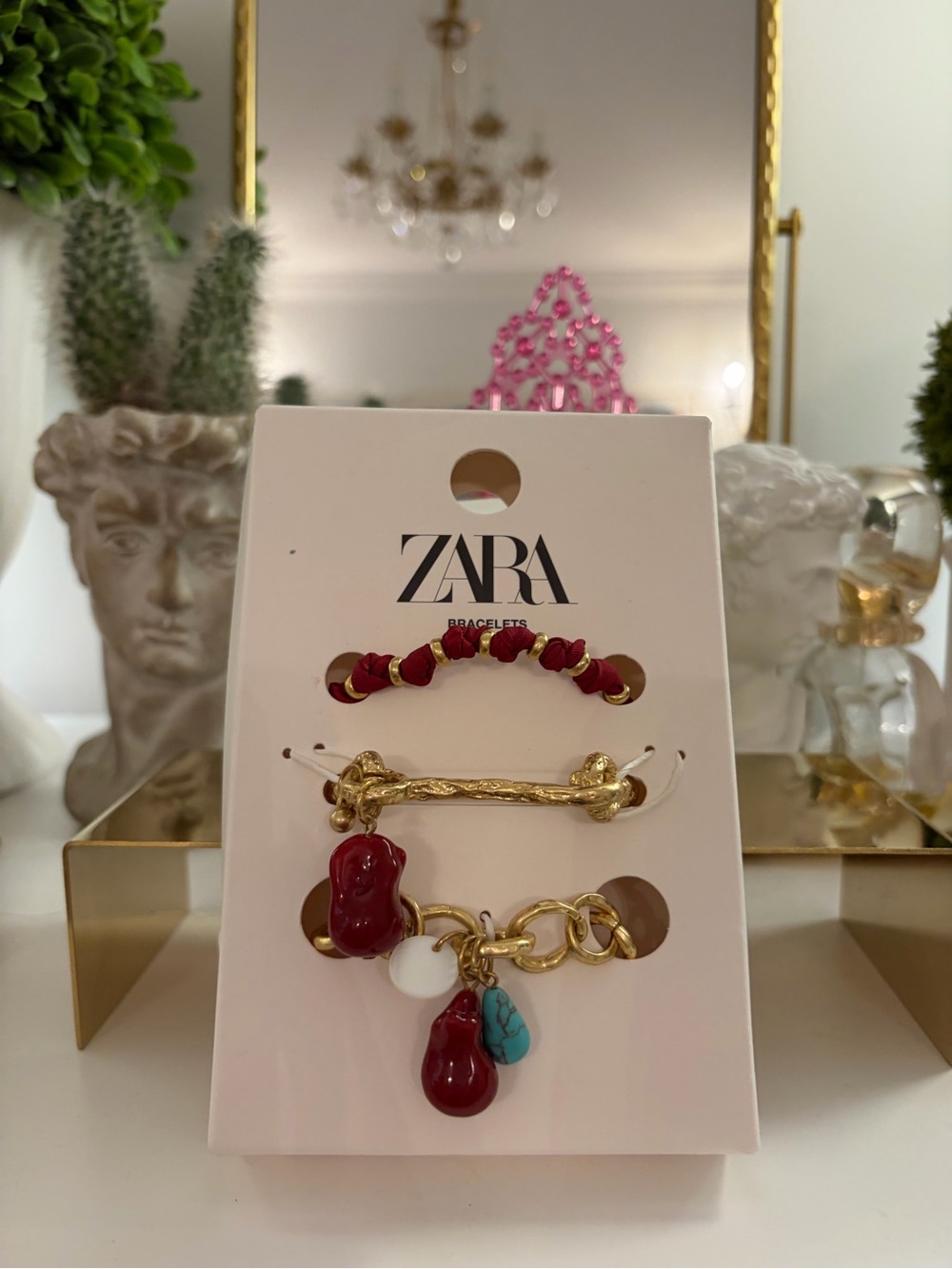 ZARA Red and Gold Charm Bracelet Set